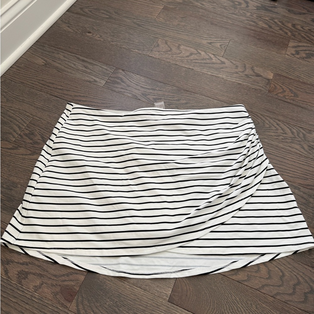 CALIA Striped White and Black Wrap-Front Women’s Swim Skirt